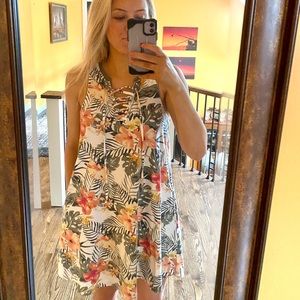Tropical-Patterned Floral Dress